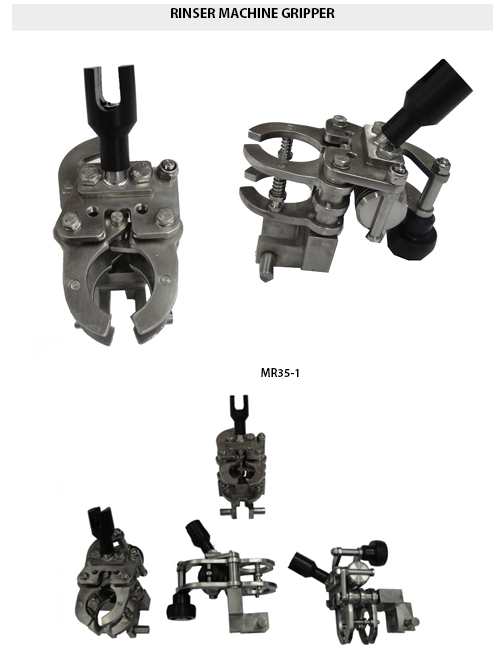 filler Rinser Gripper jaws, filler Gripper clamp, filler neck gripper, Bottle turn prevention mechanism